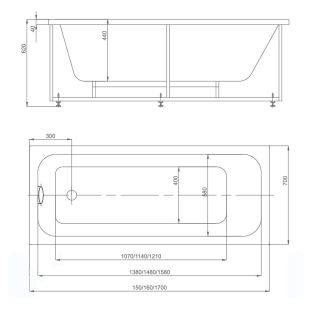 Акриловая ванна прямоугольная АКВАТЕК Eco-friendly София 150х70 SOF150-0000001